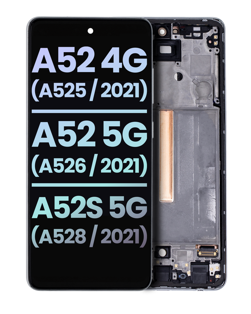 OLED Assembly With Frame Compatible For Samsung Galaxy A52 4G (A525/2021)/A52 5G (A526/2021)/A52S 5G (A528/2021) (Service Pack) (Awesome White)