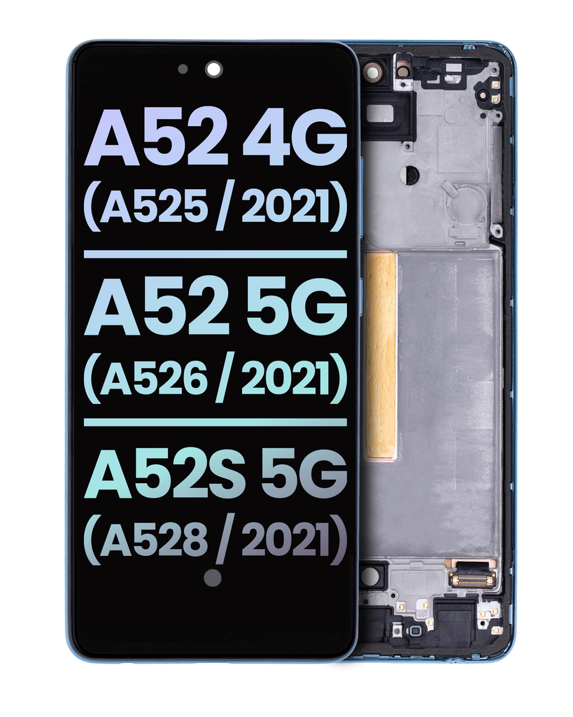 OLED Assembly With Frame Compatible For Samsung Galaxy A52 4G (A525/2021)/A52 5G (A526/2021)/A52S 5G (A528/2021) (Service Pack) (Awesome Blue)