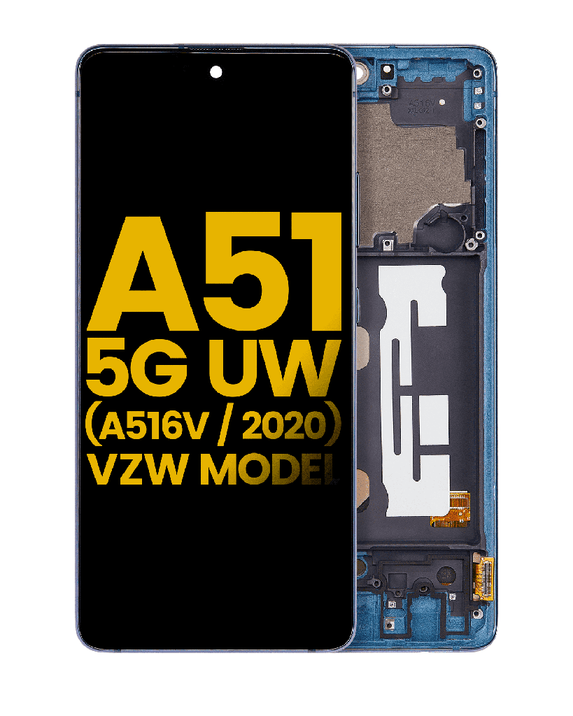 OLED Assembly With Frame Compatible For Samsung Galaxy A51 5G UW (A516V/2020) (Verizon 5G UW Frame Only) (Refurbished) (Prism Bricks Blue)