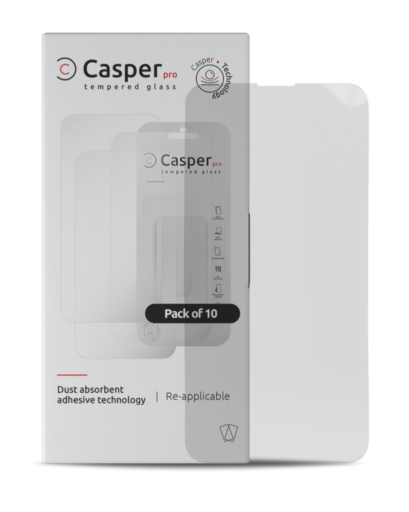 Casper Pro Tempered Glass Compatible For iPhone 15 Plus / 16 Plus (10 Pack) (Clear)
