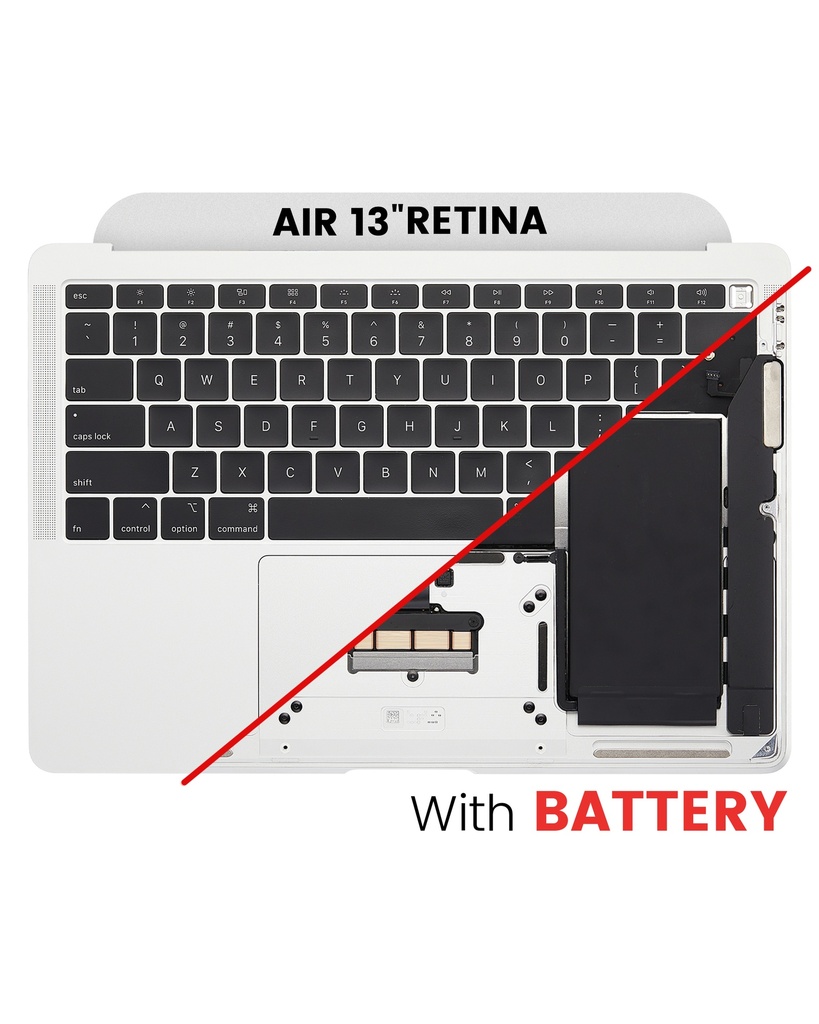 Top Case Assembly With Battery And Keyboard Compatible For MacBook Air 13&quot; Retina (A1932 / Late 2018 / Early 2019 / Mid 2019) (US English) (Used OEM Pull: Grade B) (Silver)