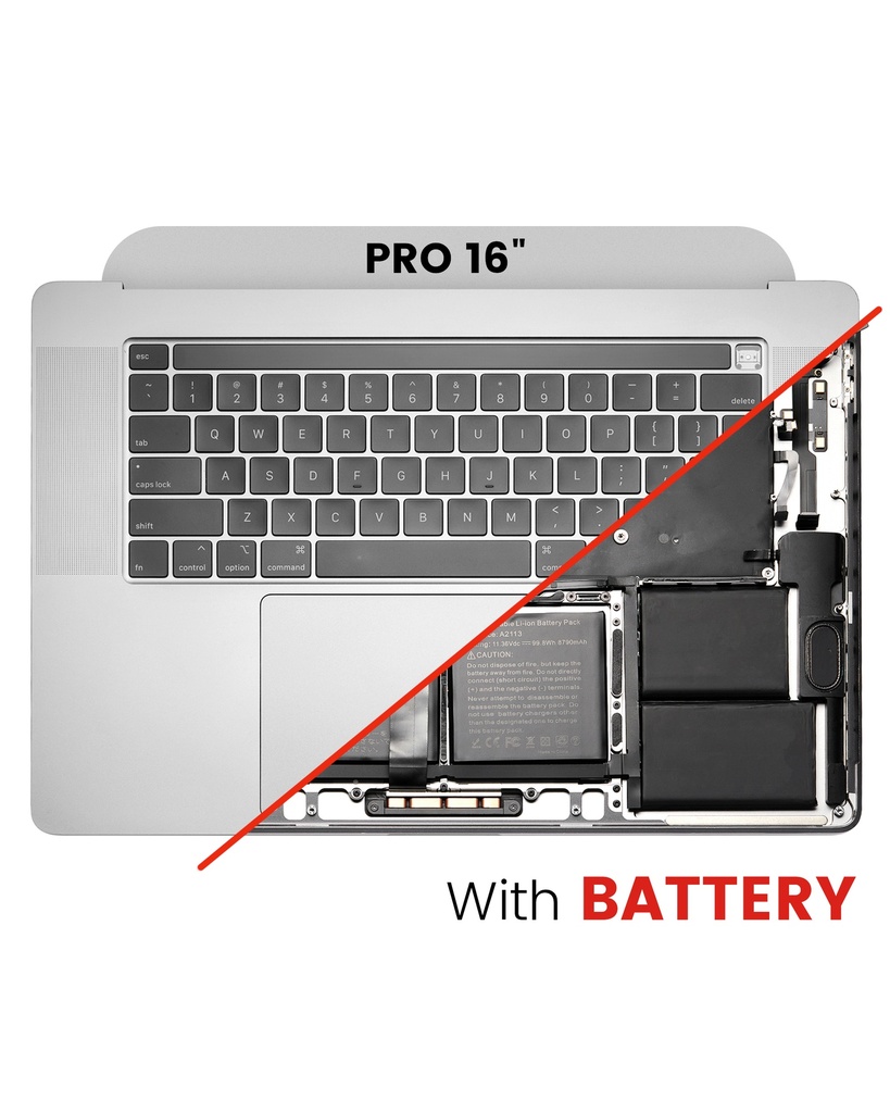 Top Case Assembly With Battery And Keyboard Compatible For MacBook Pro 16&quot; (A2141 / Mid 2019) (US English) (Used OEM Pull: Grade New) (Silver)