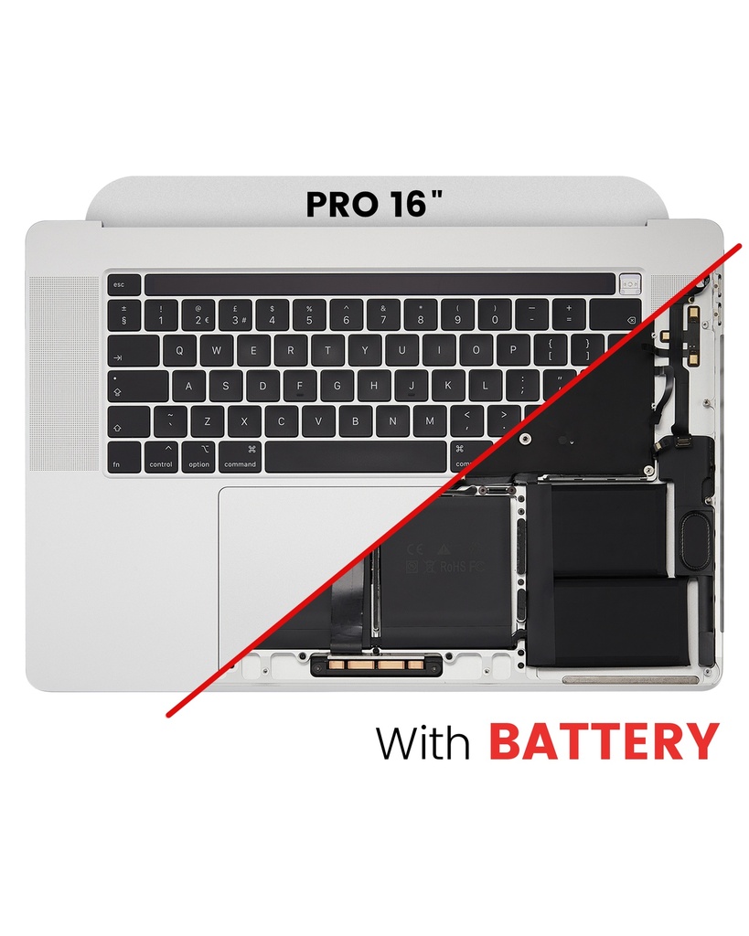 Top Case Assembly With Battery And Keyboard Compatible For MacBook Pro 16&quot; (A2141 / Mid 2019) (UK English) (Used OEM Pull: Grade New) (Silver)