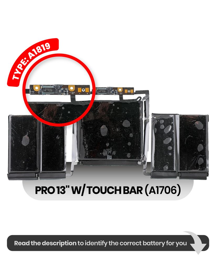 Battery (A1819) Compatible For MacBook Pro 13&quot; W/ Touch Bar (A1706 / Late 2016 / Mid 2017)