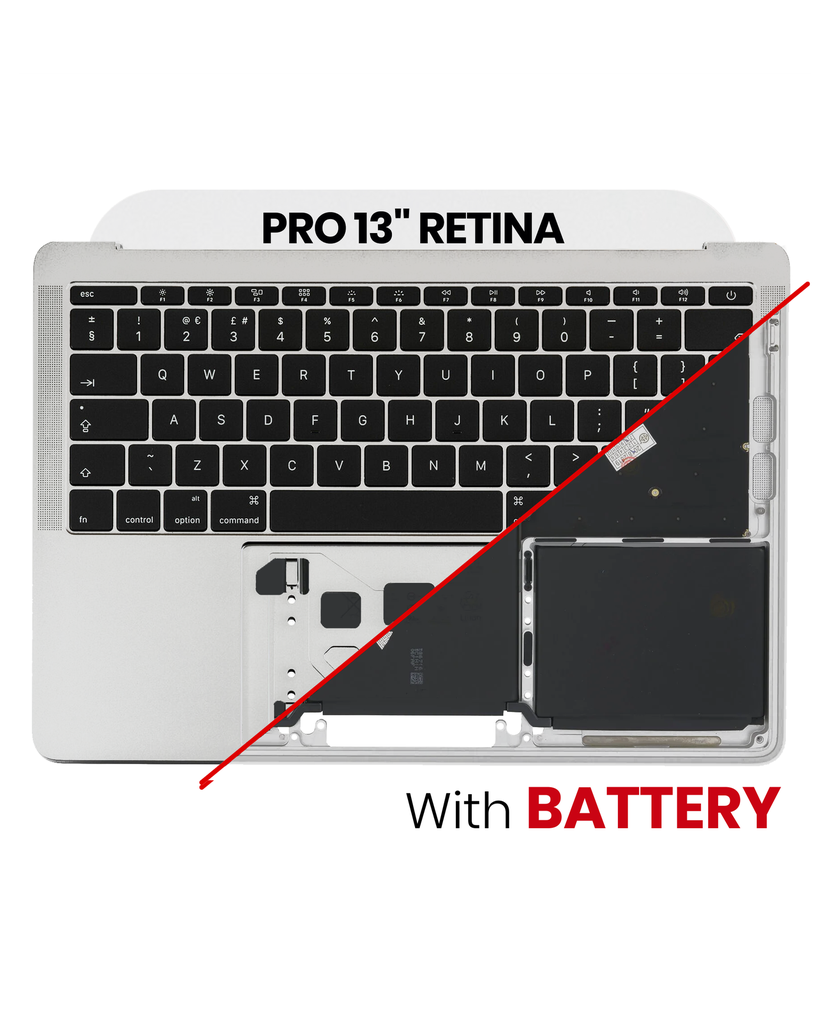 Top Case Assembly With Battery And Keyboard Compatible For MacBook Pro 13&quot; Retina (A1708 / Late 2016) (US Keyboard) (Used OEM Pull: Grade New) (Silver)