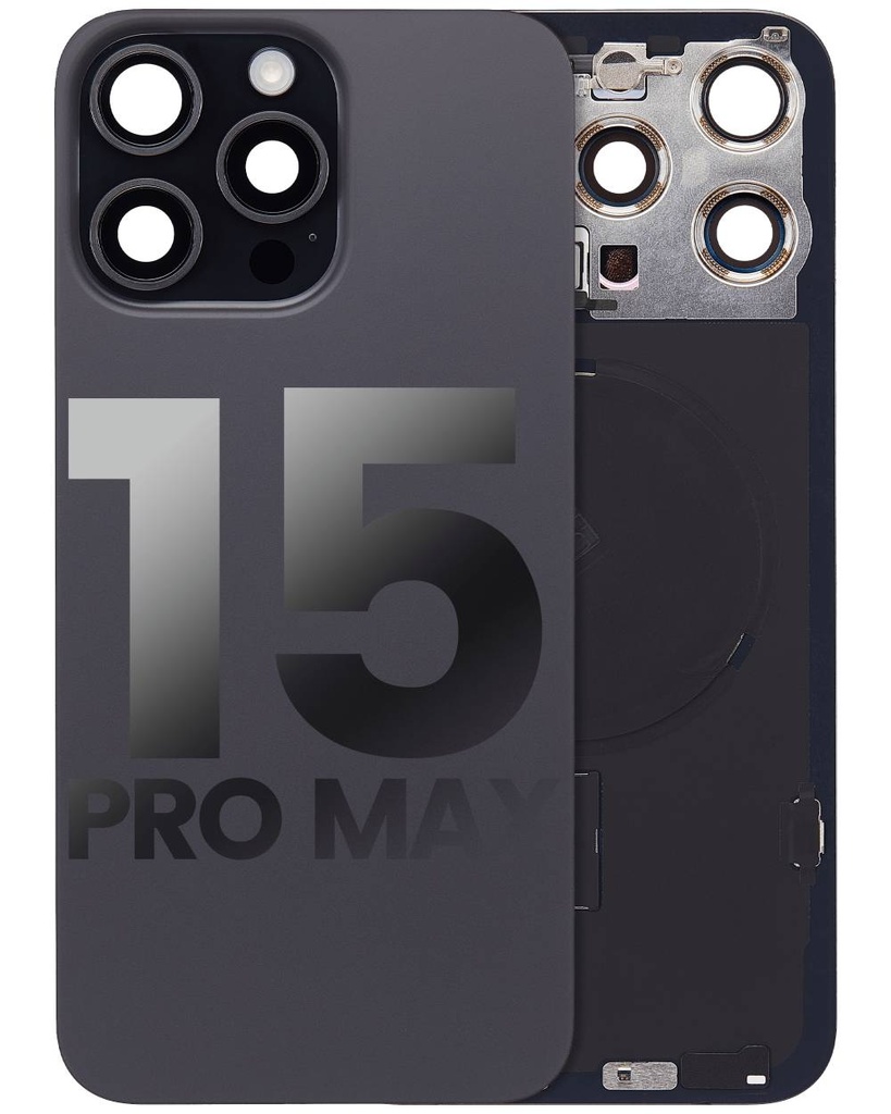 Back Glass With Steel Plate With Wireless NFC Charging MagSafe Magnet &amp; Flashlight Flex Compatible For iPhone 15 Pro Max (Used OEM Pull: Grade A) (Black Titanium)