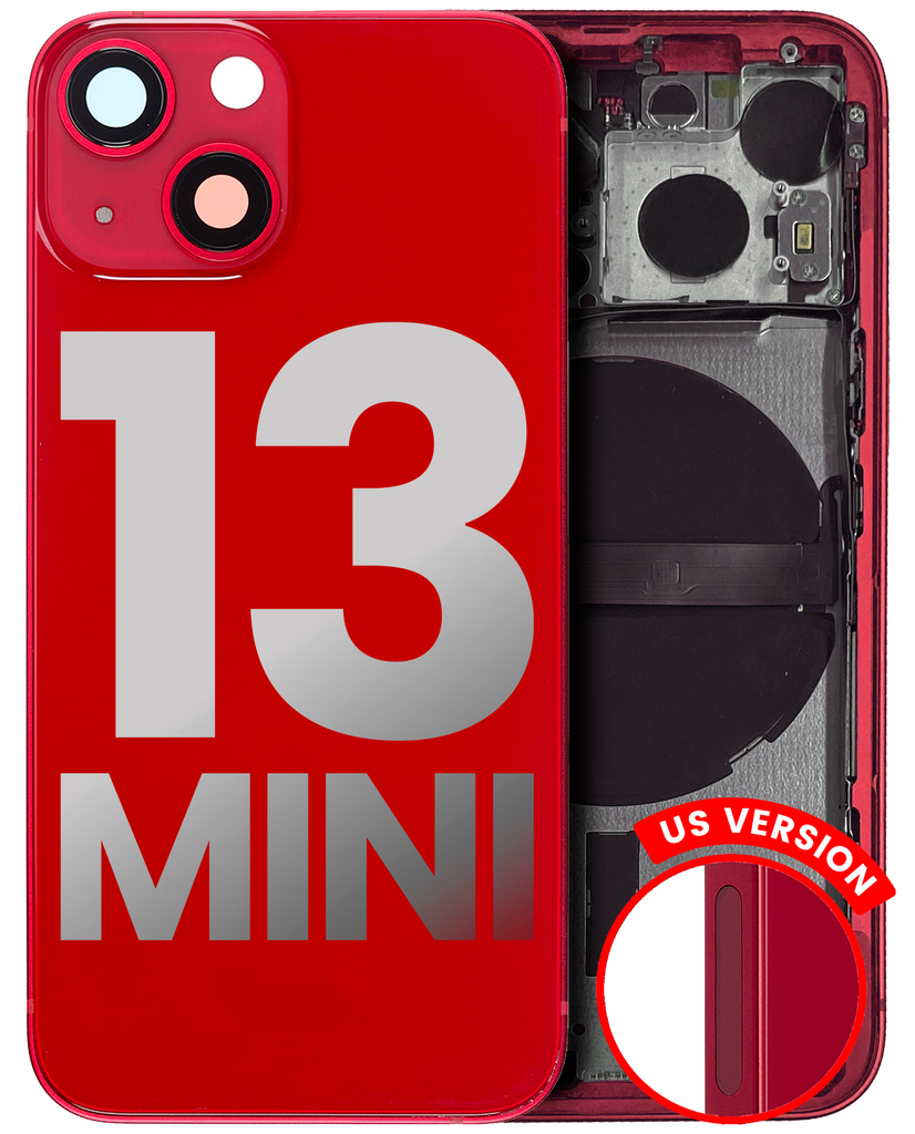 Back Housing W/ Small Components Pre-Installed Compatible For iPhone 13 Mini (US Version) (Used OEM Pull: Grade C) (Red)