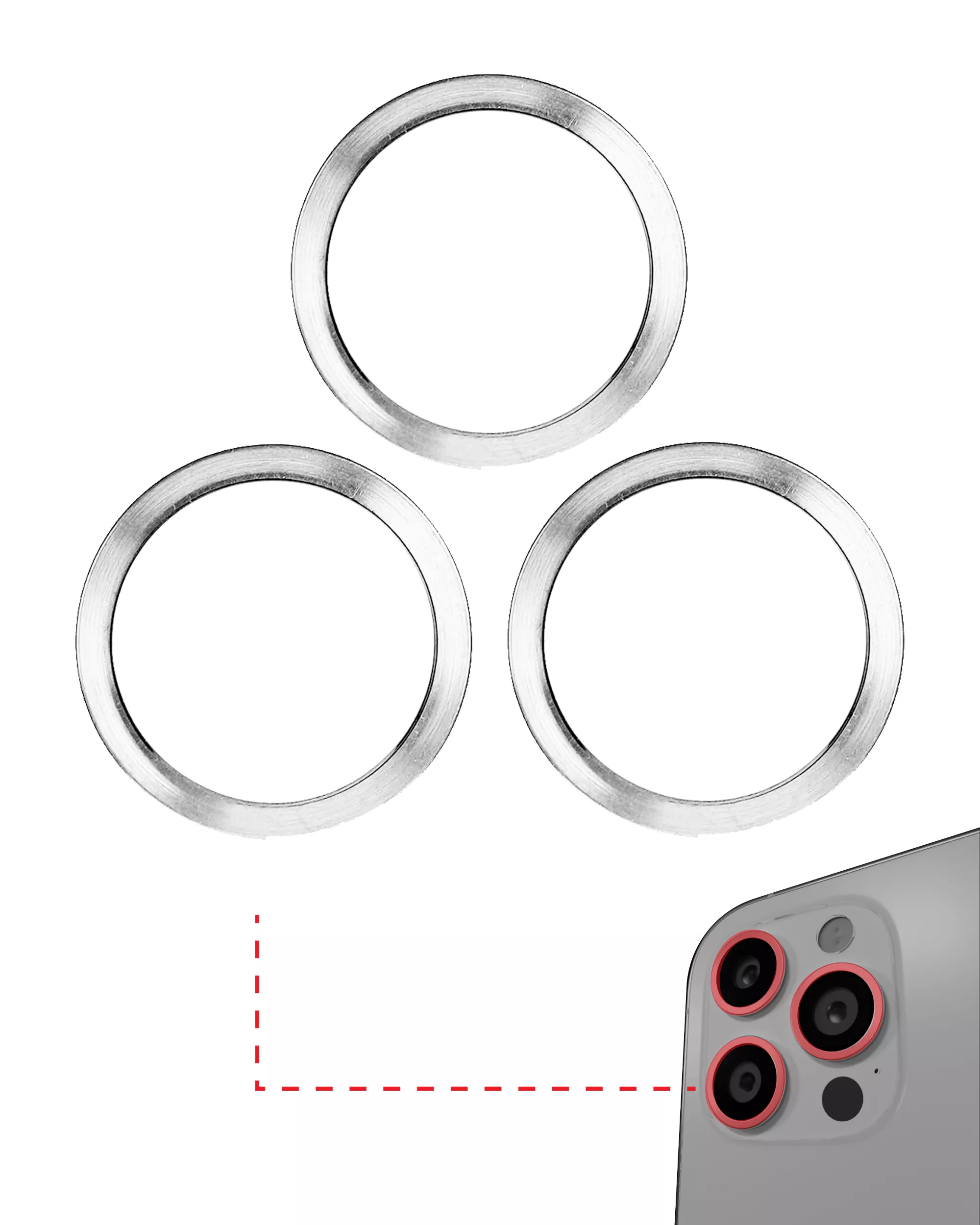 Back Camera Bezel Ring Only Compatible For iPhone 12 Pro Max (Silver) (3 Piece Set) (10 Pack)