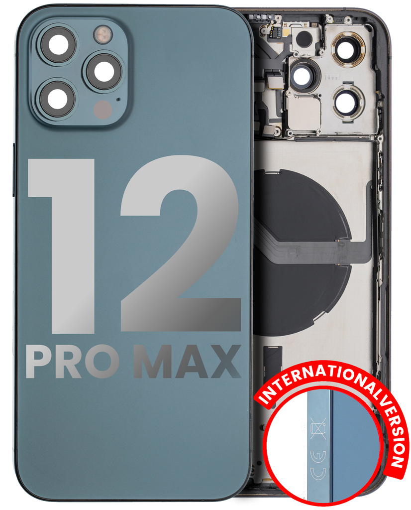 Back Housing W/ Small Components Pre-Installed Compatible For iPhone 12 Pro Max (International Version) (Used OEM Pull: Grade A) (Pacific Blue)
