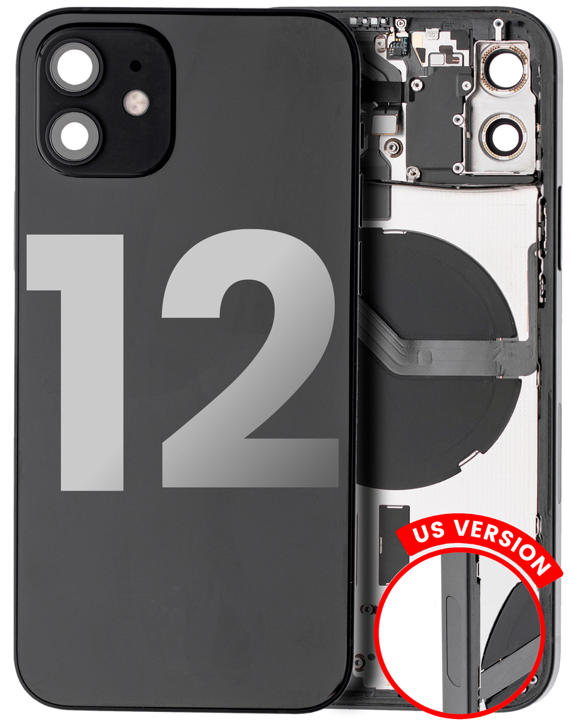 Back Housing W/ Small Components Pre-Installed Compatible For iPhone 12 (US Version) (Used OEM Pull: Grade A) (Black)
