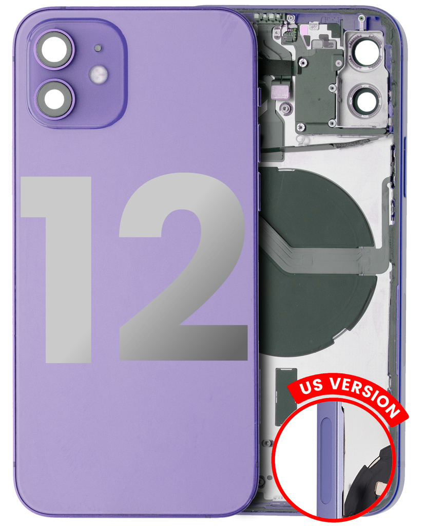 Back Housing W/ Small Components Pre-Installed Compatible For iPhone 12 (US Version) (Used OEM Pull: Grade A) (Purple)
