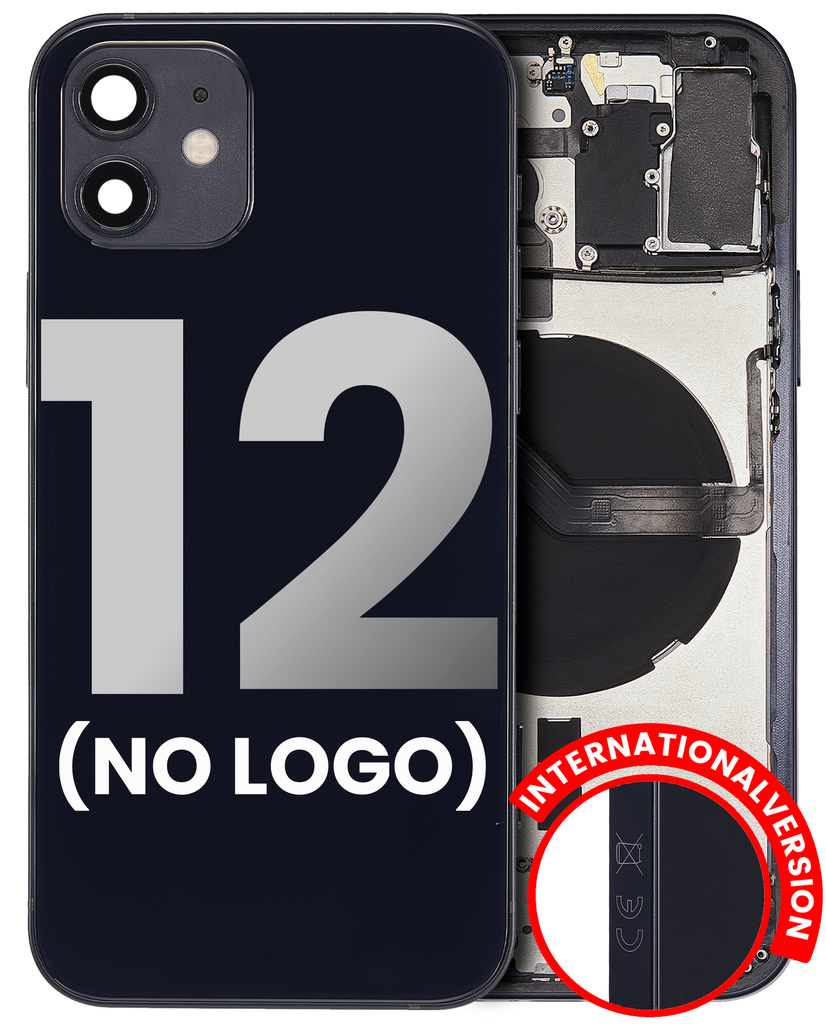 Back Housing W/ Small Components Pre-Installed Compatible For iPhone 12 (No Logo) (Aftermarket Plus) (International Version) (Black)