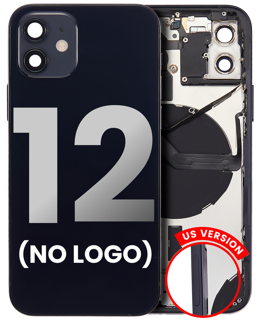Back Housing W/ Small Components Pre-Installed Compatible For iPhone 12 (US Version) (No Logo) (Aftermarket Plus) (Black)