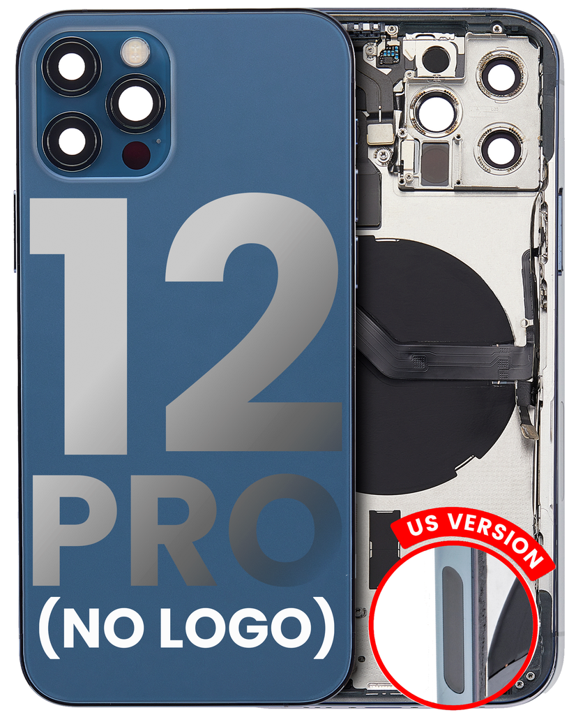 Back Housing W/ Small Components Pre-Installed Compatible For iPhone 12 Pro (US Version) (No Logo) (Aftermarket Plus) (Pacific Blue)