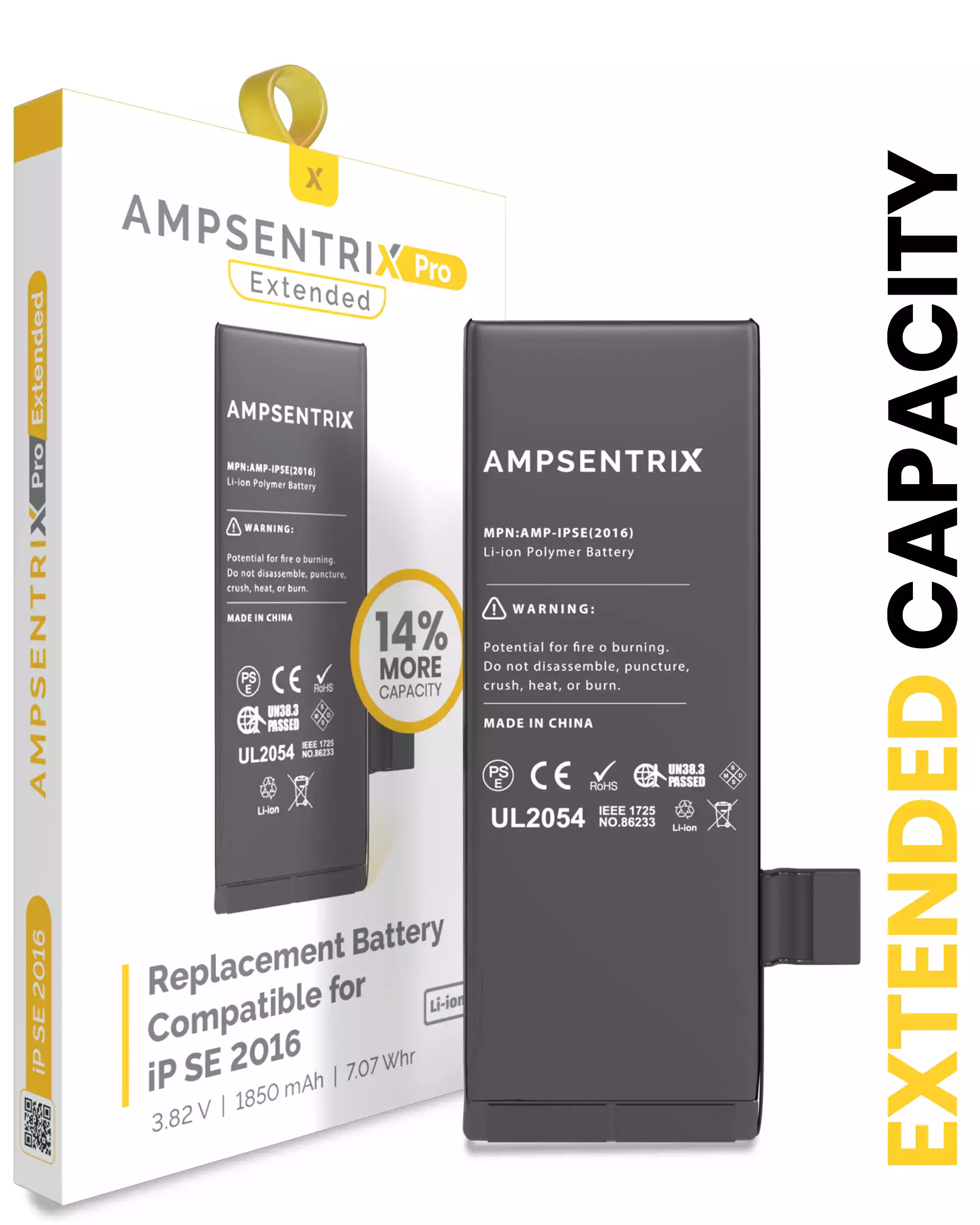 Replacement Battery Compatible For iPhone SE (2016) (AmpSentrix Pro Extended)