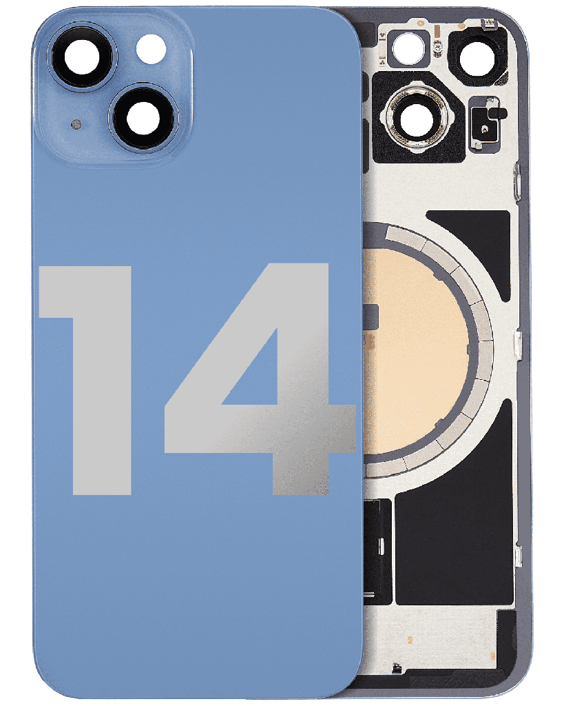 Back Glass With Steel Plate With MagSafe Magnet Pre-Installed Compatible For iPhone 14 (Used OEM Pull: Grade A) (Blue)