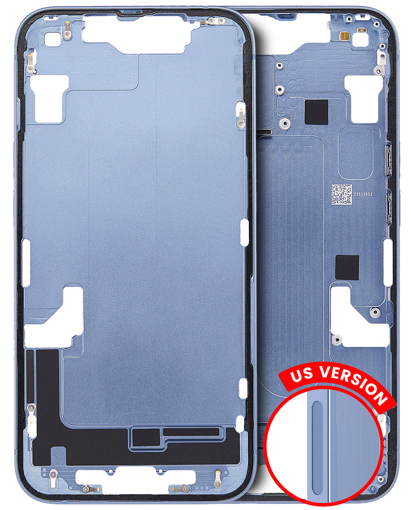 Mid-Frame Housing With Power And Volume Button Compatible For iPhone 14 (US Version) (Used OEM Pull: Grade A) (Blue)