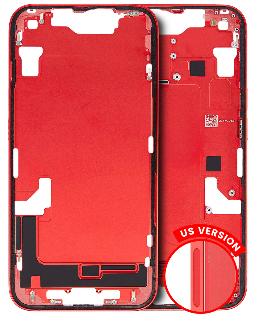 Mid-Frame Housing With Power And Volume Button Compatible For iPhone 14 (US Version) (Used OEM Pull: Grade A) (Red)