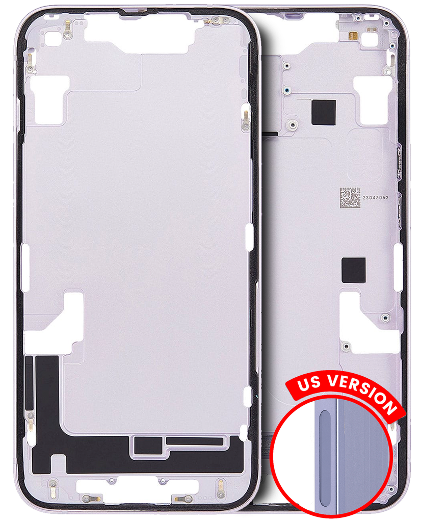 Mid-Frame Housing With Power And Volume Button Compatible For iPhone 14 (US Version) (Used OEM Pull: Grade A) (Purple)