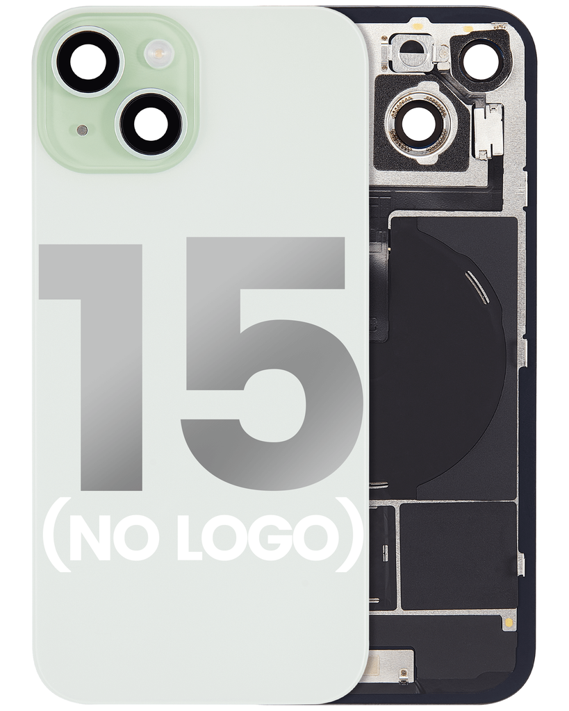 Back Glass With Steel Plate With Wireless NFC Charging MagSafe Magnet &amp; Flashlight Flex Compatible For iPhone 15 (No Logo) (Green)