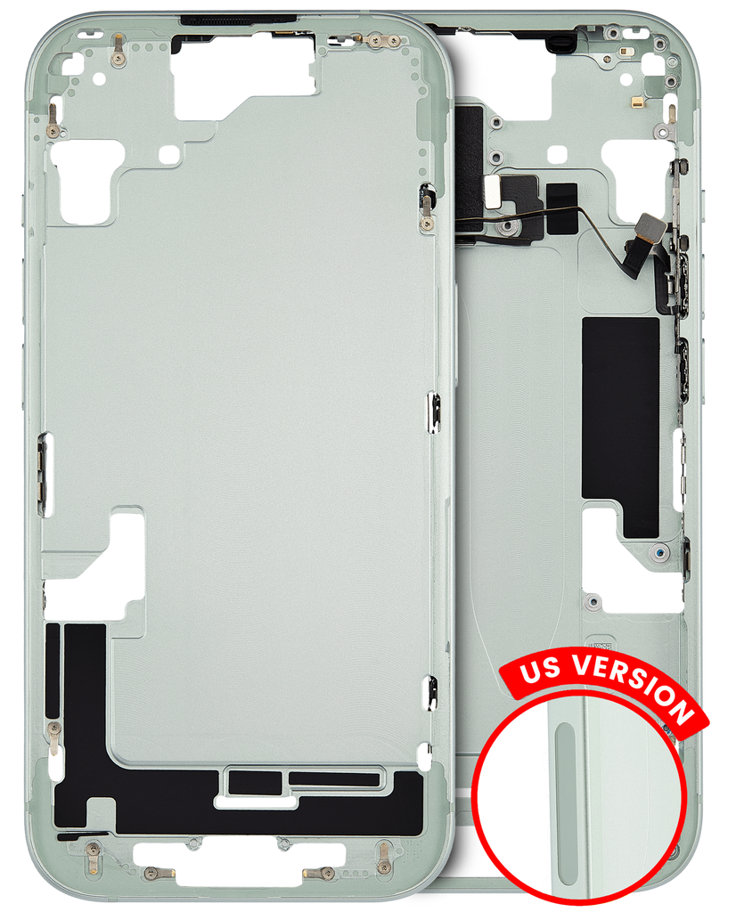 Mid-Frame Housing With Power And Volume Button Compatible For iPhone 15 (US Version) (Used OEM Pull: Grade A) (Green)