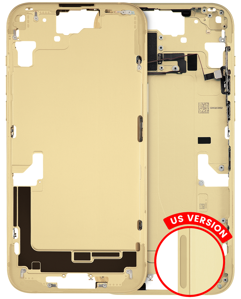 Mid-Frame Housing With Power And Volume Button Compatible For iPhone 15 (US Version) (Used OEM Pull: Grade A) (Yellow)