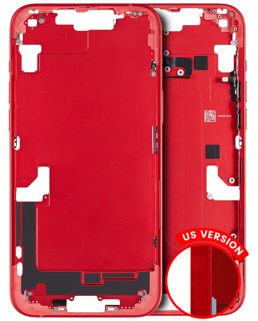 Mid-Frame Housing With Power And Volume Button Compatible For iPhone 14 Plus (International Version) (Used OEM Pull: Grade A) (Red)