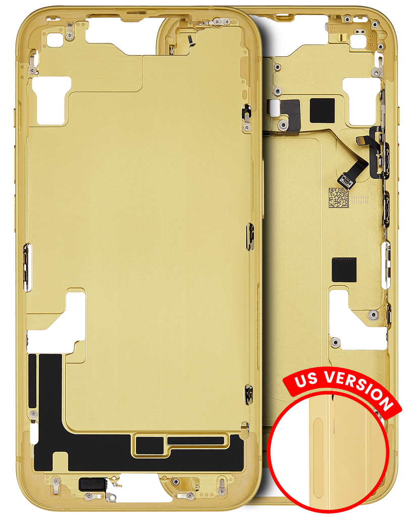 Mid-Frame Housing With Power And Volume Button Compatible For iPhone 14 Plus (US Version) (Aftermarket Plus) (Yellow)