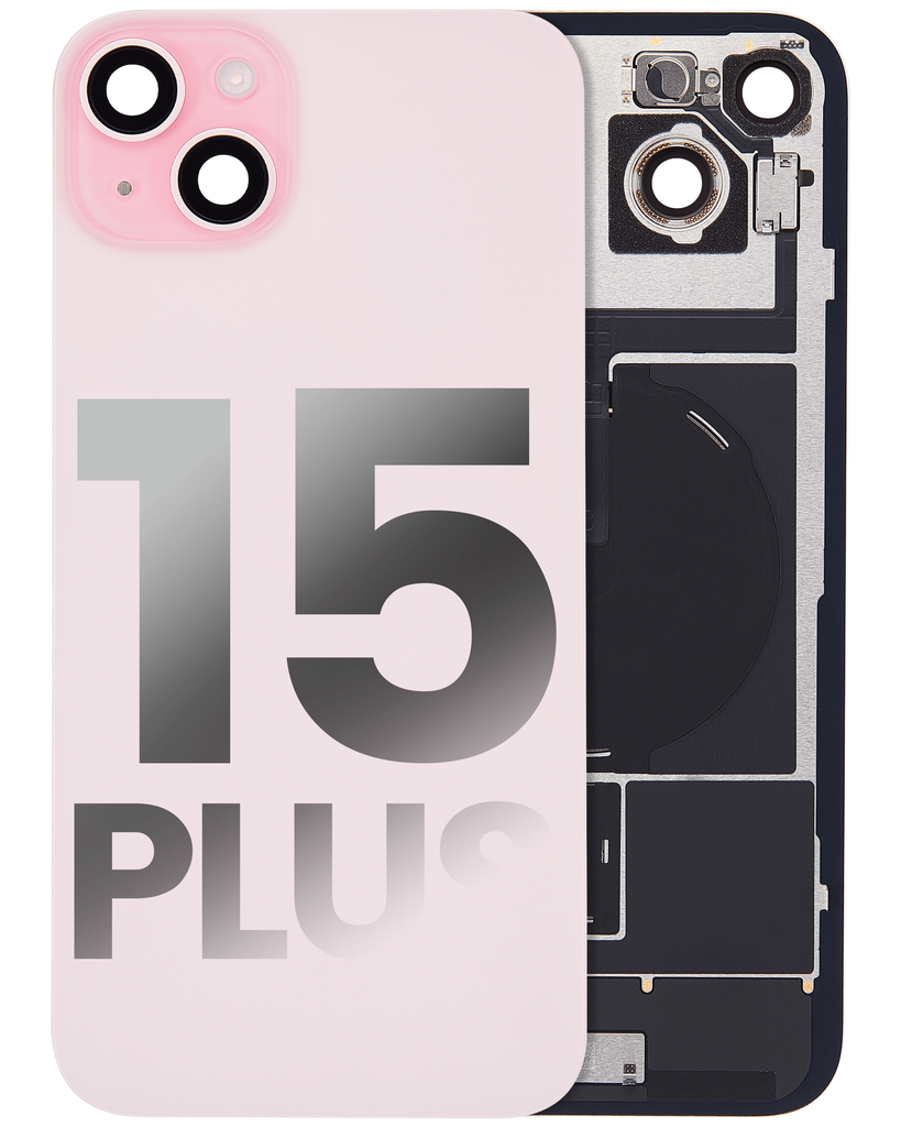 Back Glass With Steel Plate With Wireless NFC Charging MagSafe Magnet &amp; Flashlight Flex Compatible For iPhone 15 Plus (Used OEM Pull: Grade A) (Pink)