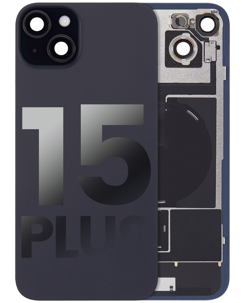 Back Glass With Steel Plate With Wireless NFC Charging MagSafe Magnet &amp; Flashlight Flex Compatible For iPhone 15 Plus (Used OEM Pull: Grade A) (Black)