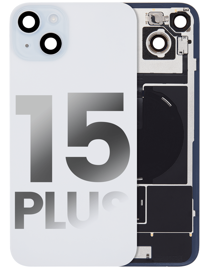 Back Glass With Steel Plate With Wireless NFC Charging MagSafe Magnet &amp; Flashlight Flex Compatible For iPhone 15 Plus (Used OEM Pull: Grade A) (Blue)