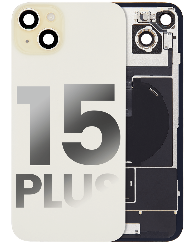 Back Glass With Steel Plate With Wireless NFC Charging MagSafe Magnet &amp; Flashlight Flex Compatible For iPhone 15 Plus (Used OEM Pull: Grade A) (Yellow)
