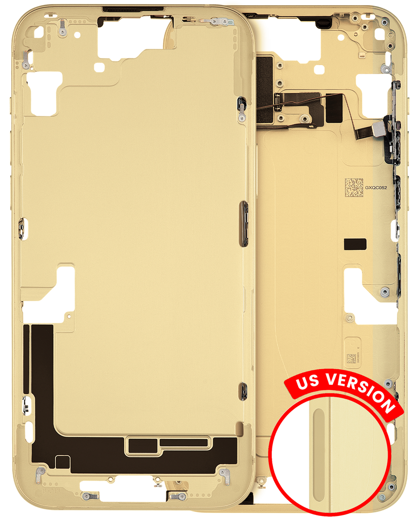 Mid-Frame Housing With Power And Volume Button Compatible For iPhone 15 Plus (US Version) (Used OEM Pull: Grade A) (Yellow)