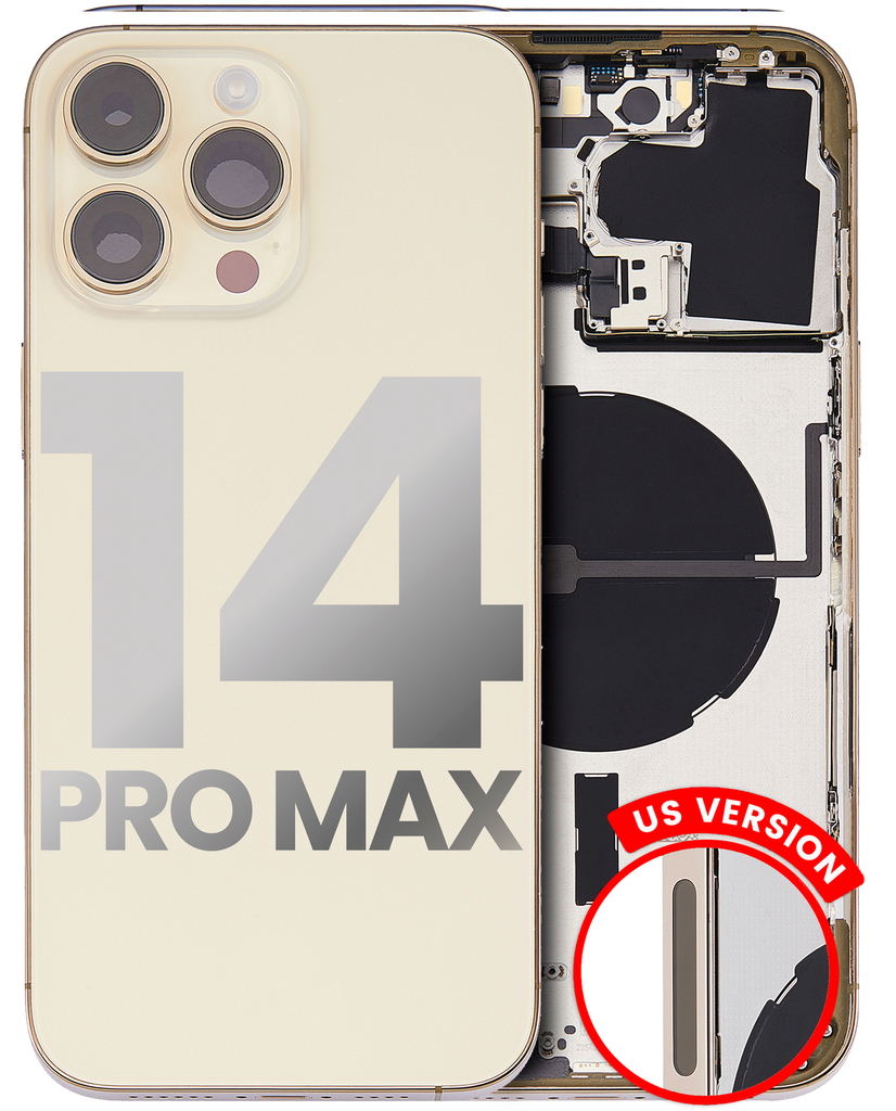 Back Housing W/ Small Pre-Installed Compatible For iPhone 14 Pro Max (U.S Version) (Used OEM Pull: Grade C) (Gold)