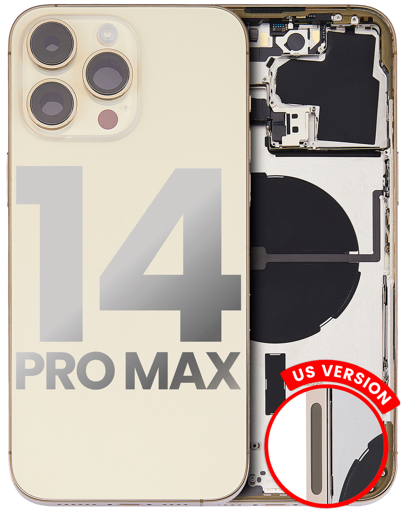 Back Housing W/ Small Pre-Installed Compatible For iPhone 14 Pro Max (U.S Version) (Used OEM Pull: Grade B) (Gold)