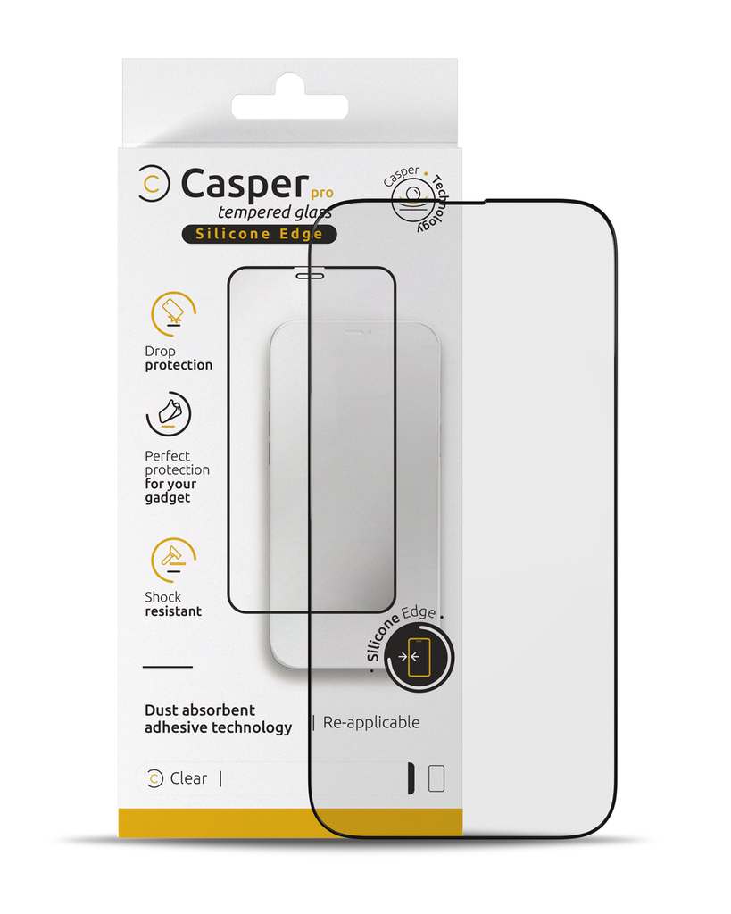 Casper Pro Silicone Tempered Glass Compatible For iPhone 15 Pro Max (Retail Pack) (Clear)