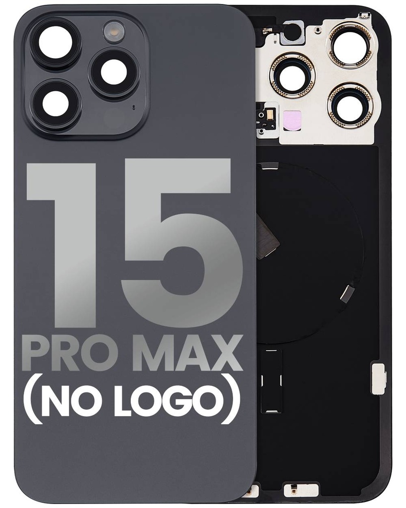 Back Glass With Steel Plate With Wireless NFC Charging MagSafe Magnet &amp; Flashlight Flex Compatible For iPhone 15 Pro Max (No Logo) (Black Titanium)