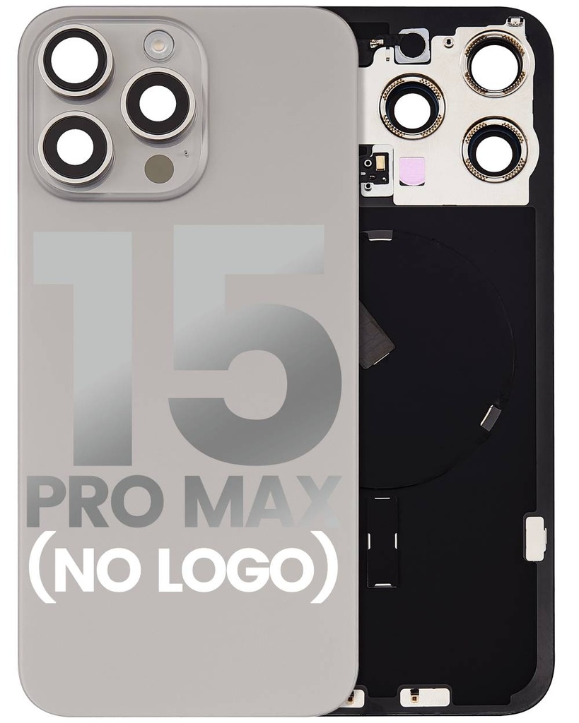 Back Glass With Steel Plate With Wireless NFC Charging MagSafe Magnet &amp; Flashlight Flex Compatible For iPhone 15 Pro Max (No Logo) (Natural Titanium)