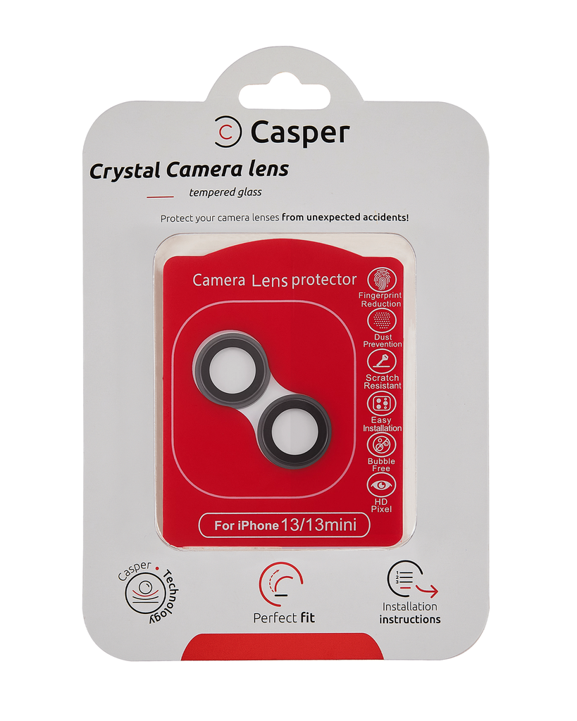 Casper Camera Lens Protector Compatible For iPhone 13 / 13 Mini (Black) (Clear)