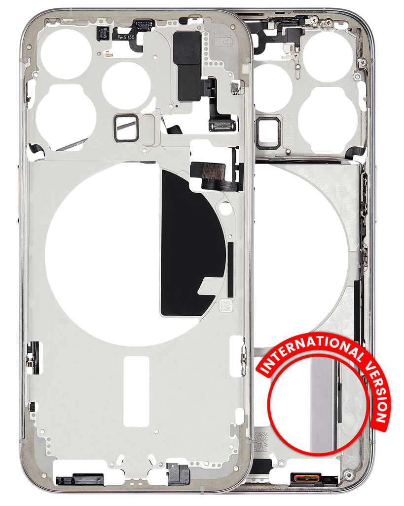 Mid-Frame Housing With Power And Volume Button Compatible For iPhone 15 Pro (International Version) (Used OEM Pull: Grade A) (White Titanium)