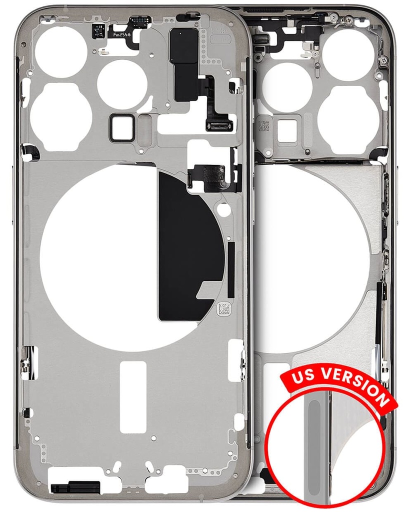 Mid-Frame Housing With Power And Volume Button Compatible For iPhone 15 Pro (US Version) (Used OEM Pull: Grade A) (White Titanium)
