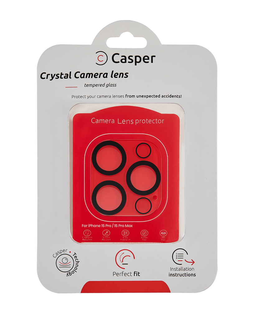 Casper Camera Lens Protector Compatible For iPhone 15 Pro / 15 Pro Max (Crystal Full Cover)
