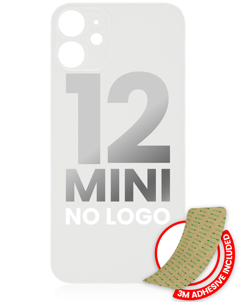 Back Glass With 3M Adhesive Compatible For iPhone 12 Mini (No Logo / Large Camera Hole) (White)