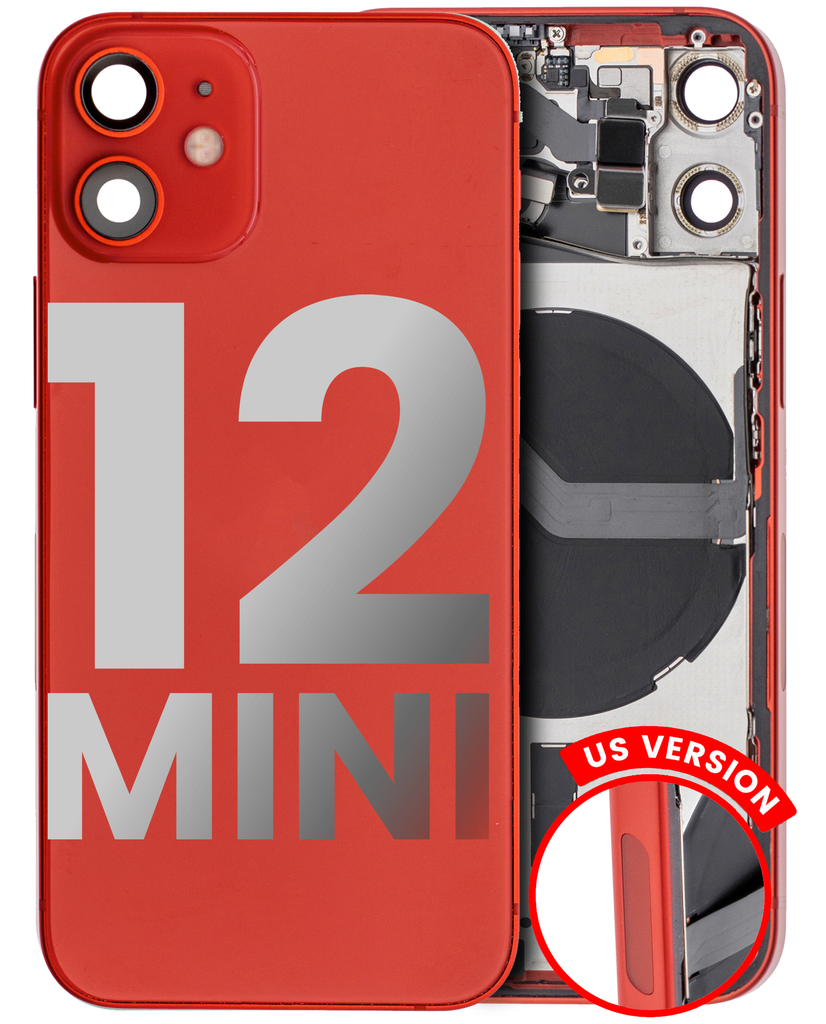 Back Housing W/ Small Components Pre-Installed Compatible For iPhone 12 Mini (US Version) (Used OEM Pull: Grade C) (Red)