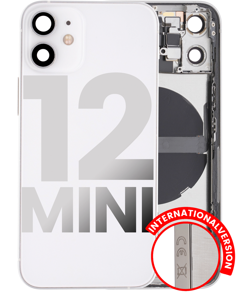 Back Housing W/ Small Components Pre-Installed Compatible For iPhone 12 Mini (International Version) (Used OEM Pull: Grade C) (White)
