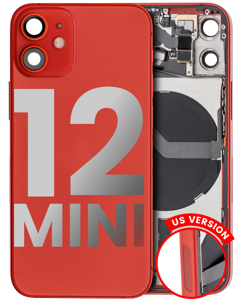 Back Housing W/ Small Components Pre-Installed Compatible For iPhone 12 Mini (US Version) (Used OEM Pull: Grade B) (Red)