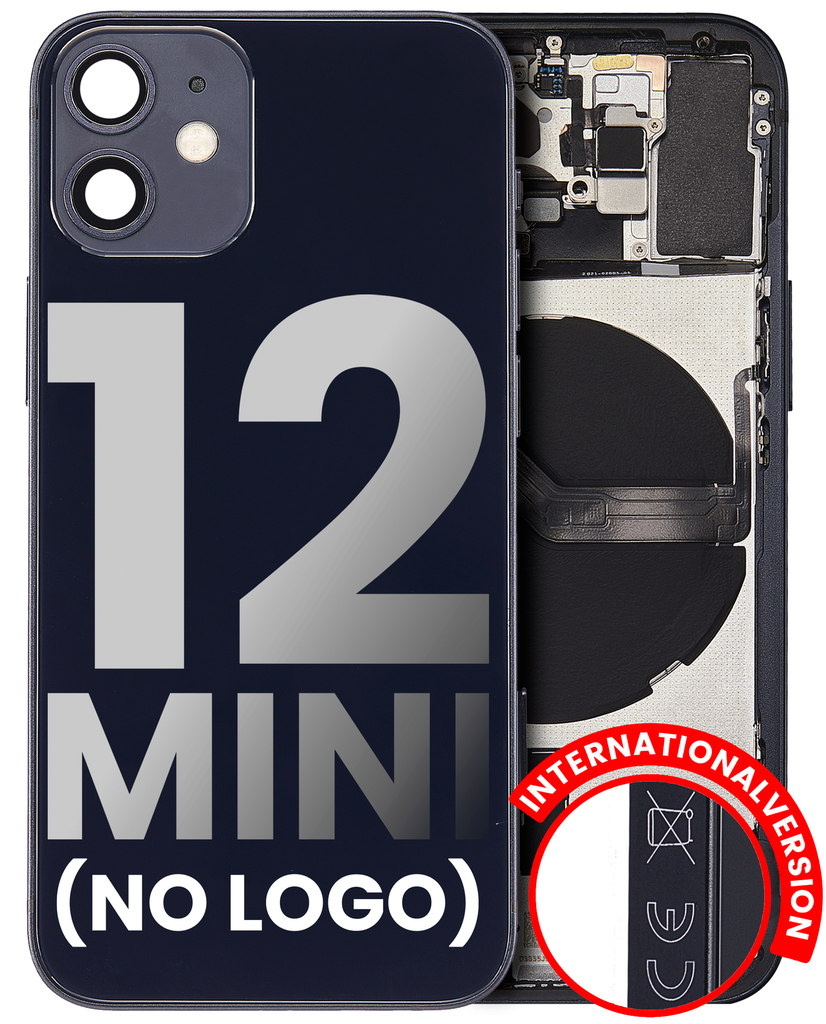 Back Housing W/ Small Components Pre-Installed Compatible For iPhone 12 Mini (No Logo) (Aftermarket Plus) (International Version) (Black)
