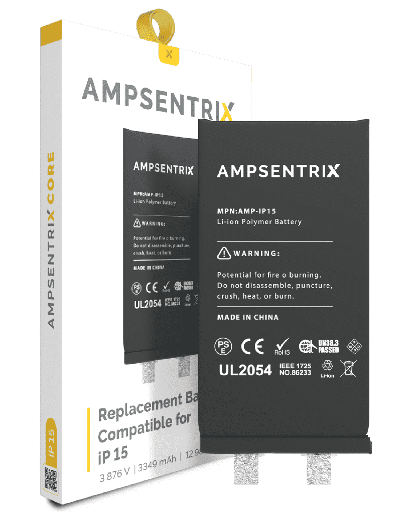 Replacement Battery Core Compatible For iPhone 15 (Spot Welding Required) (AmpSentrix Core)