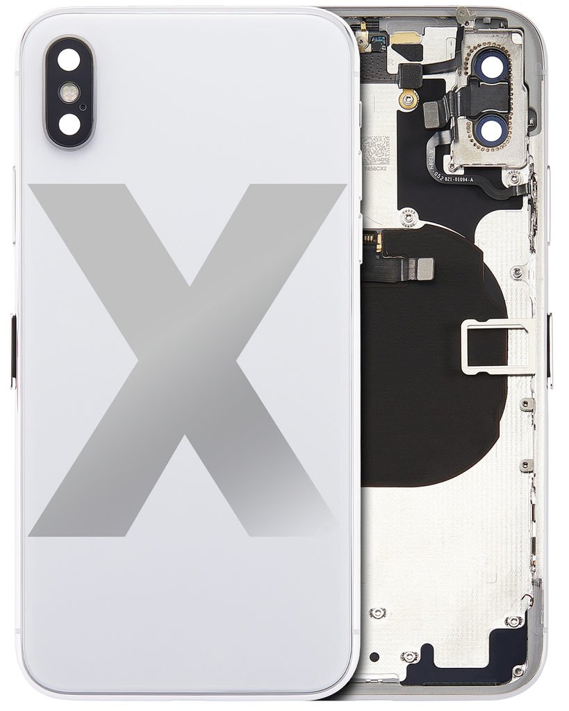 Back Housing W/ Small Components Pre-Installed Compatible For iPhone X (No Logo) (Aftermarket Plus) (Silver)
