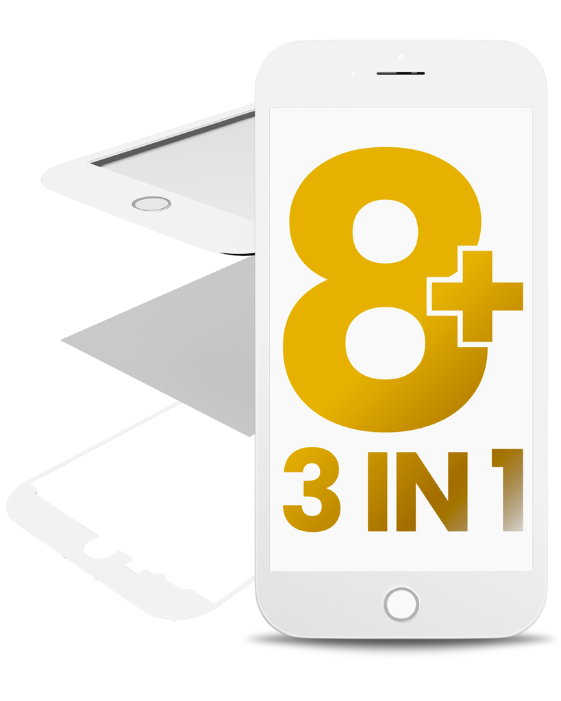 3 in 1 (Front Glass + Frame + OCA Pre-Installed) Compatible For iPhone 8 Plus (White) (2 Pack) (OCA Master)